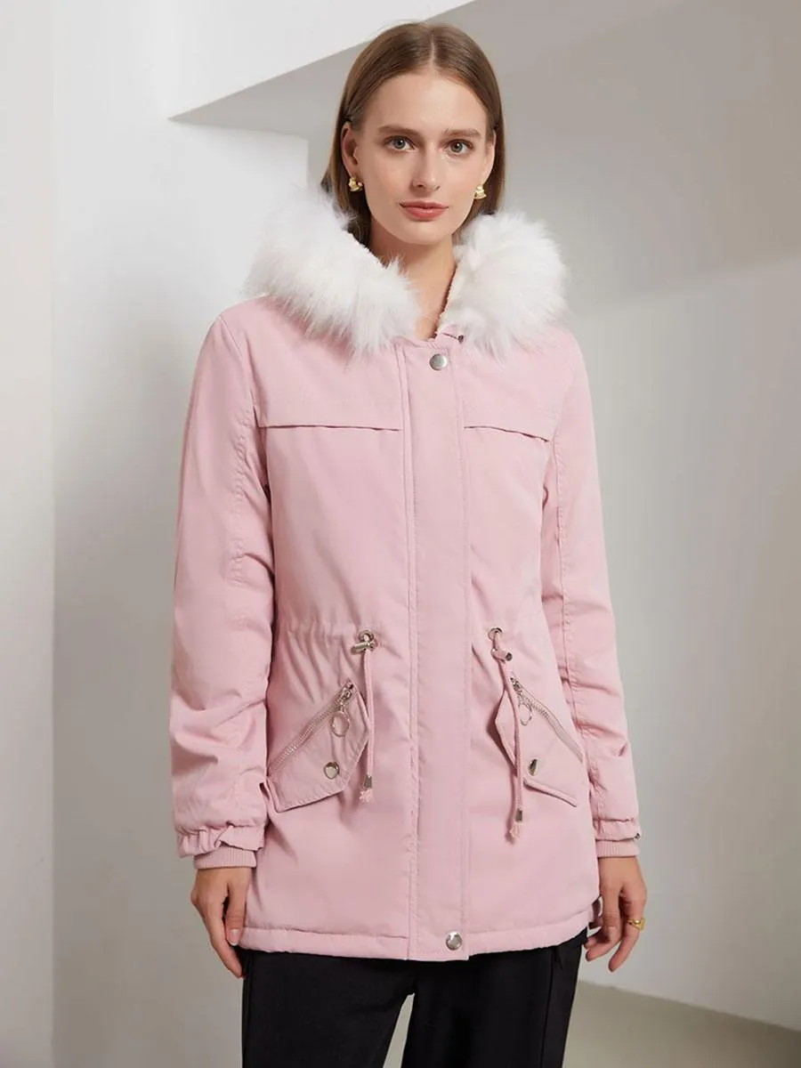 2024 Women's Pink Hooded Cotton Winter Coats - Outerwear