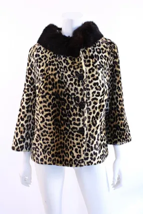 60's Leopard Print Faux Fur Coat with Collar