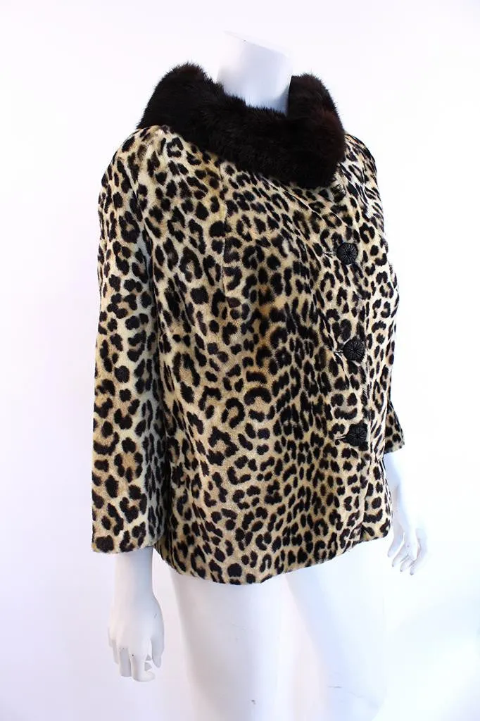 60's Leopard Print Faux Fur Coat with Collar