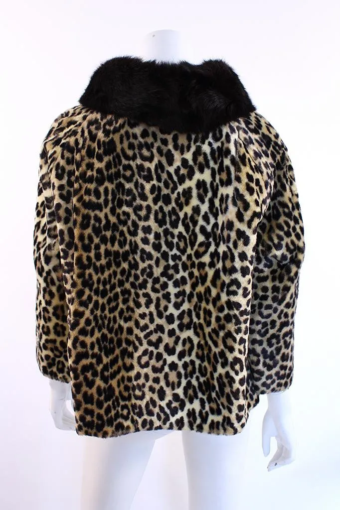 60's Leopard Print Faux Fur Coat with Collar