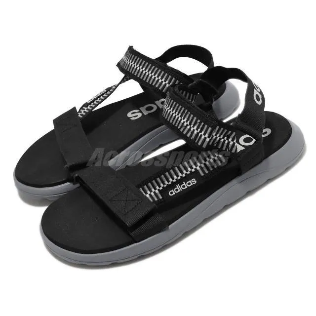 Adidas men's comfort sandal with black, white, and grey straps