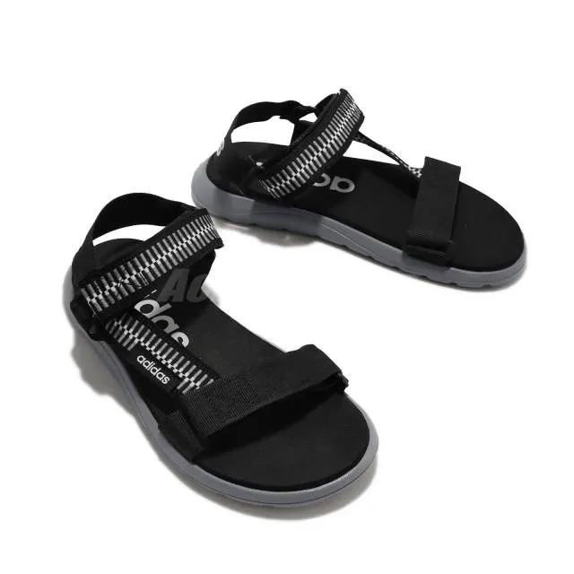 Adidas men's comfort sandal with black, white, and grey straps