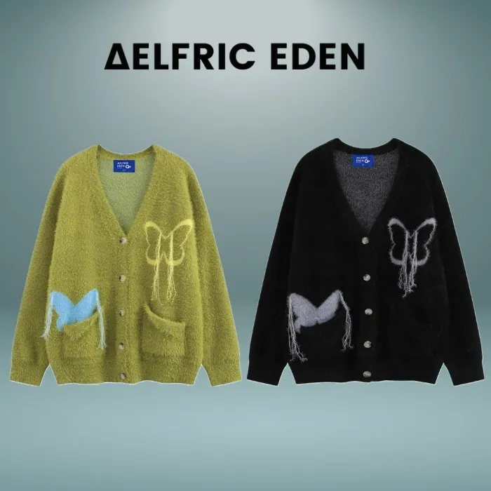 Aelfric Eden Unisex Street Style Long Sleeves Cotton Logo Cardigans