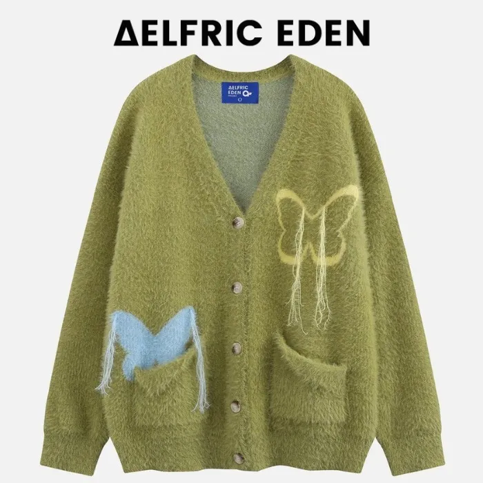 Aelfric Eden Unisex Street Style Long Sleeves Cotton Logo Cardigans