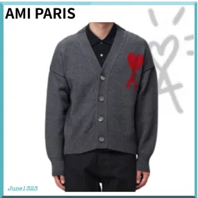 AMI PARIS Unisex Logo Cardigans - Street Style Plain