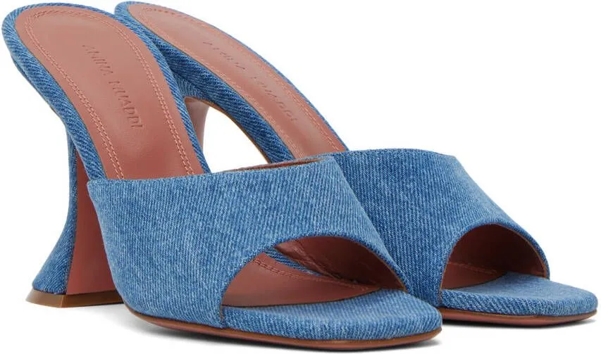 Amina Muaddi Blue Lupita Denim Heeled Sandals