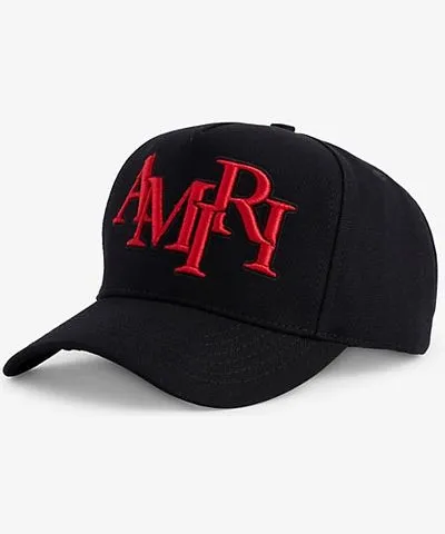 Amiri Black Red Staggered Brand Embroidery Cotton Baseball Cap