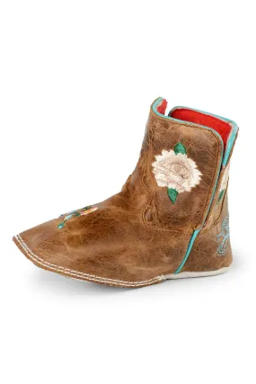 Anderson Bean Baby Girls Honey Leather Floral Stitch Western Boots