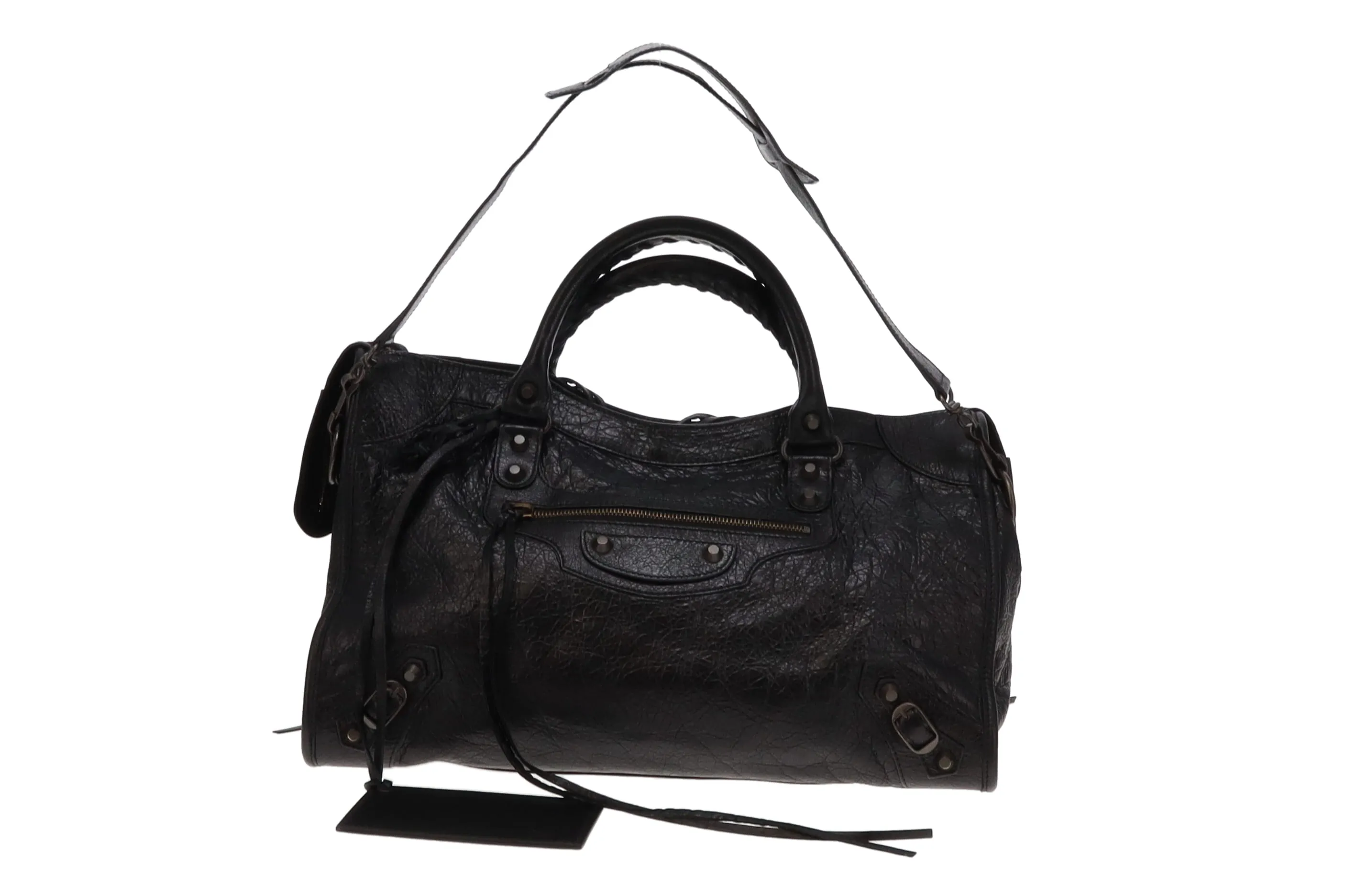 Black Crinkled Leather City Bag by Balenciaga