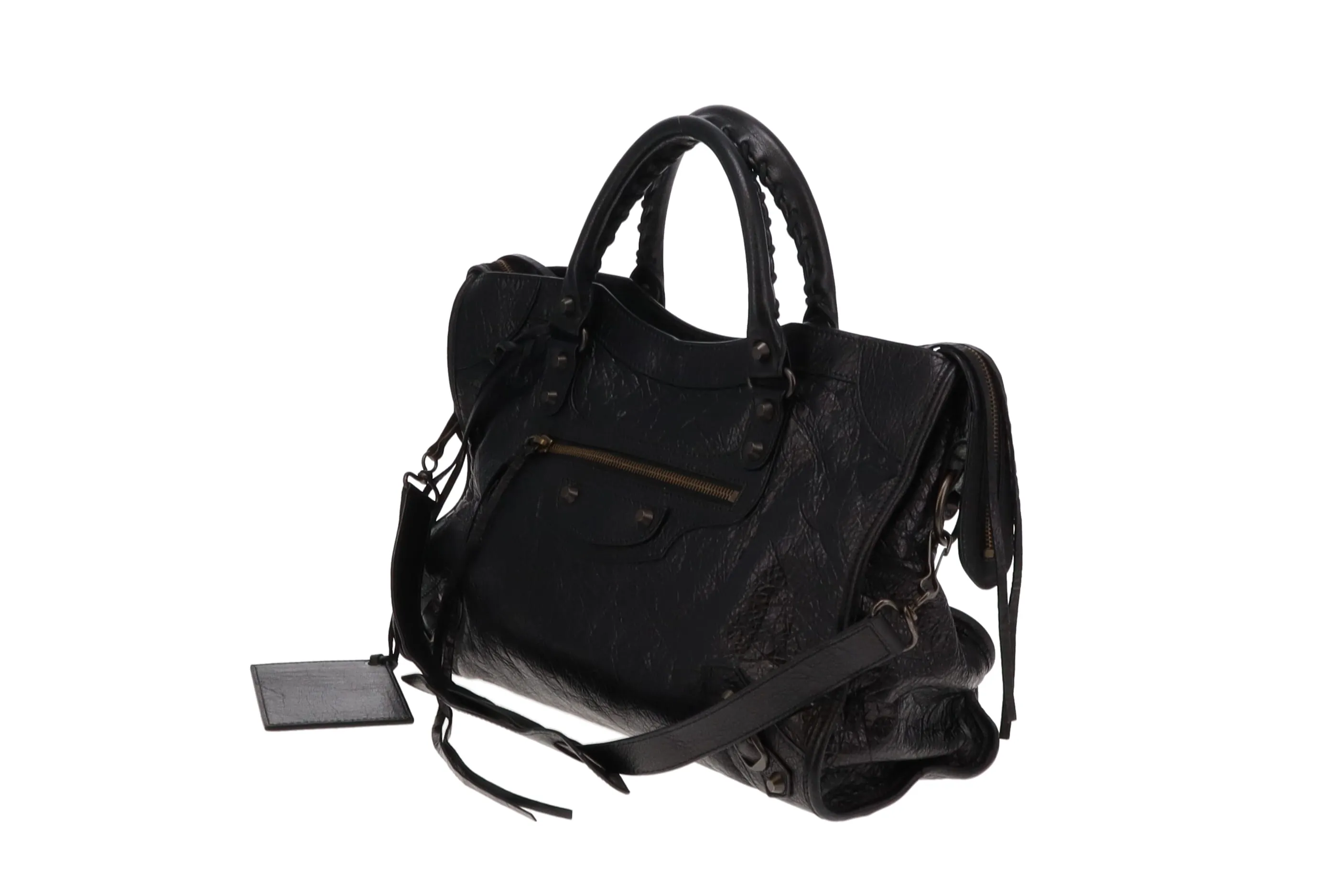 Black Crinkled Leather City Bag by Balenciaga