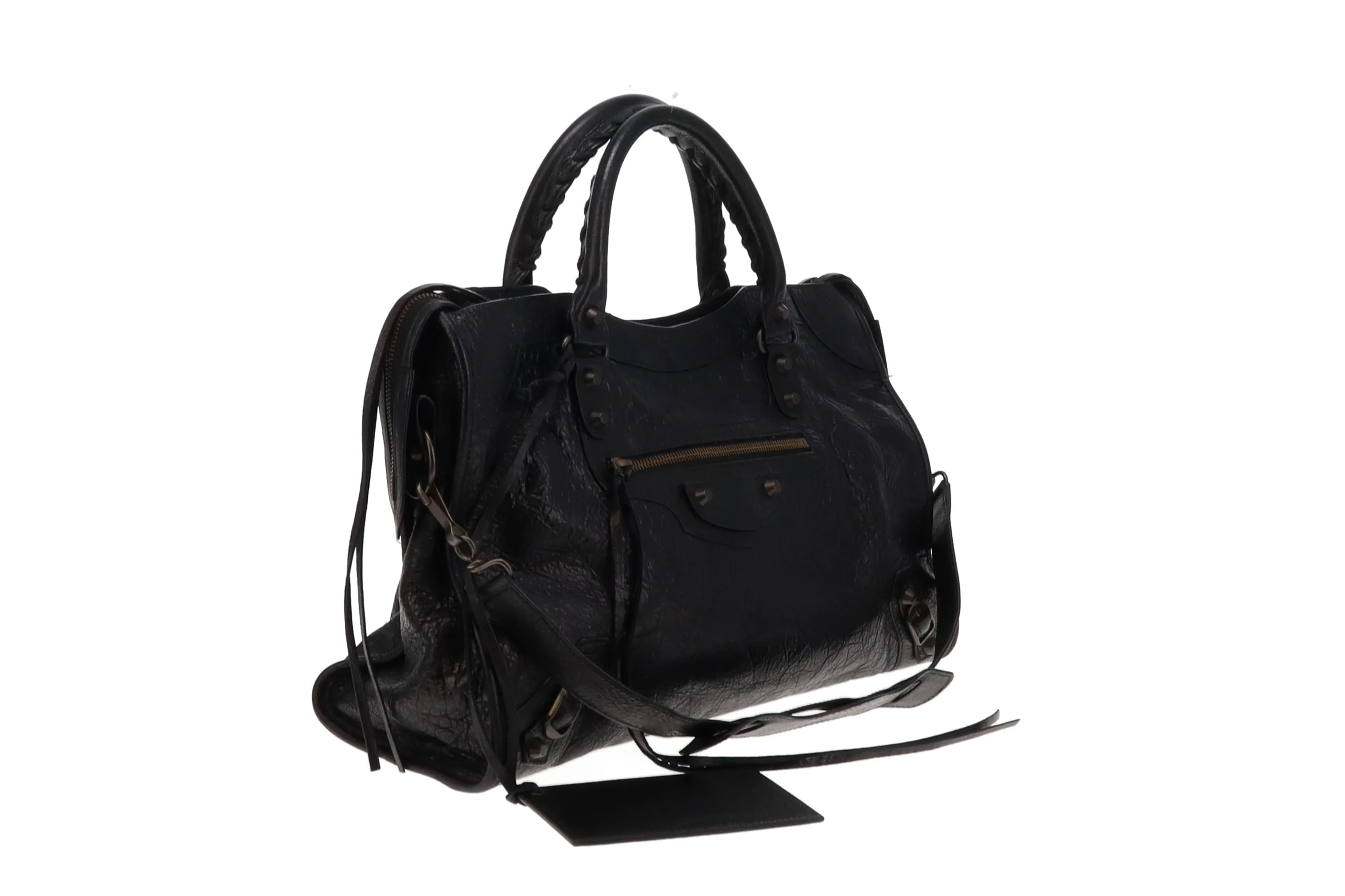 Balenciaga Crinkled Leather City Bag - Black