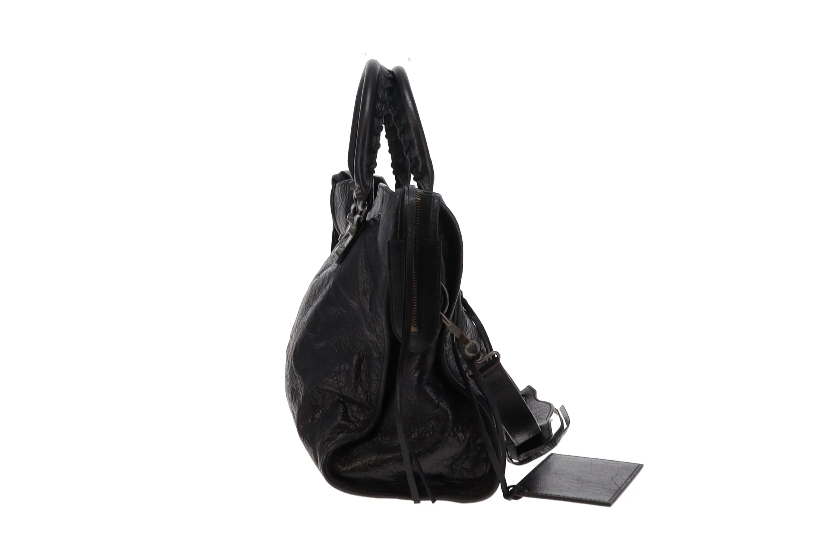 Balenciaga Crinkled Leather City Bag - Black