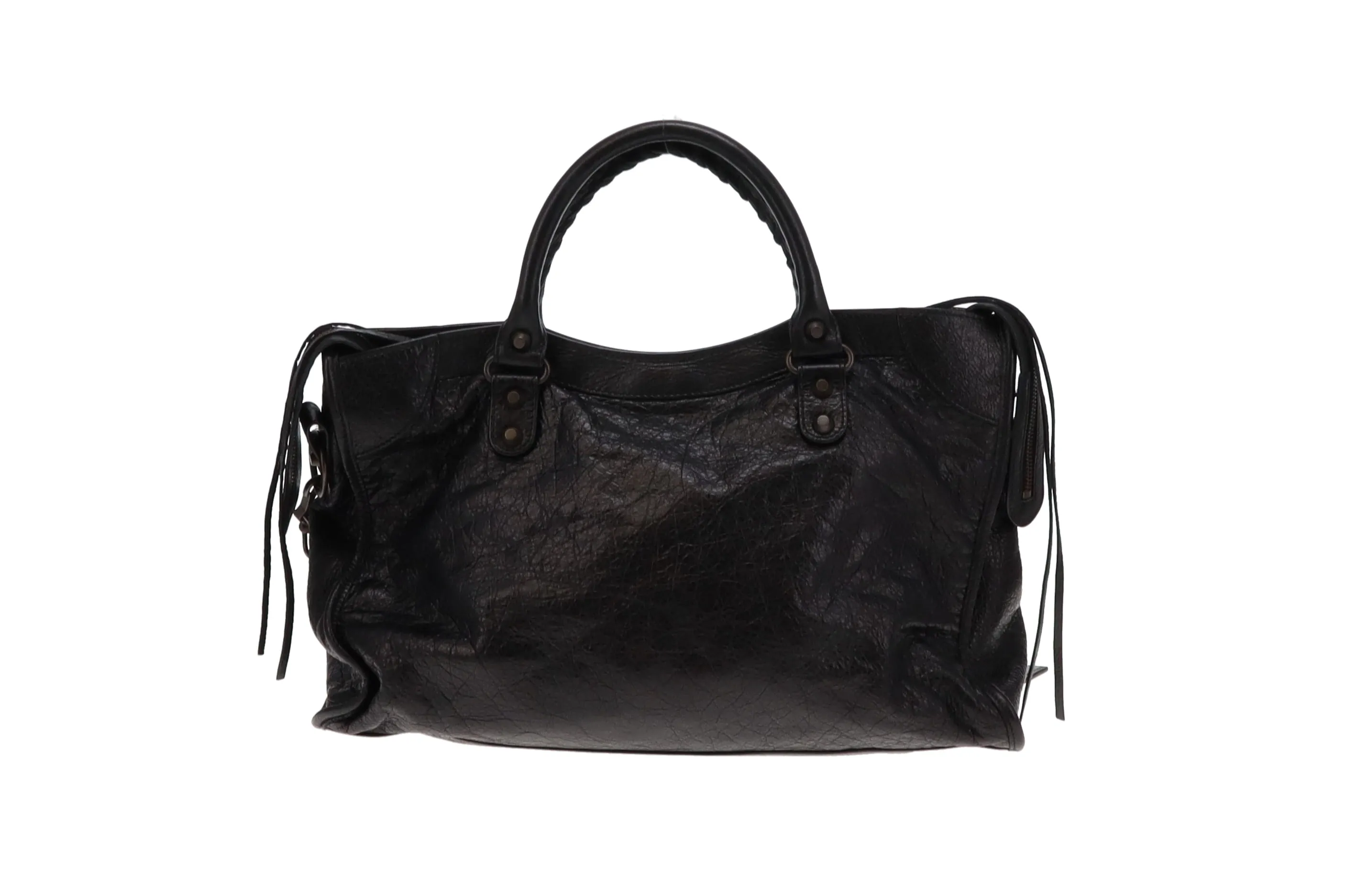 Balenciaga Crinkled Leather City Bag - Black