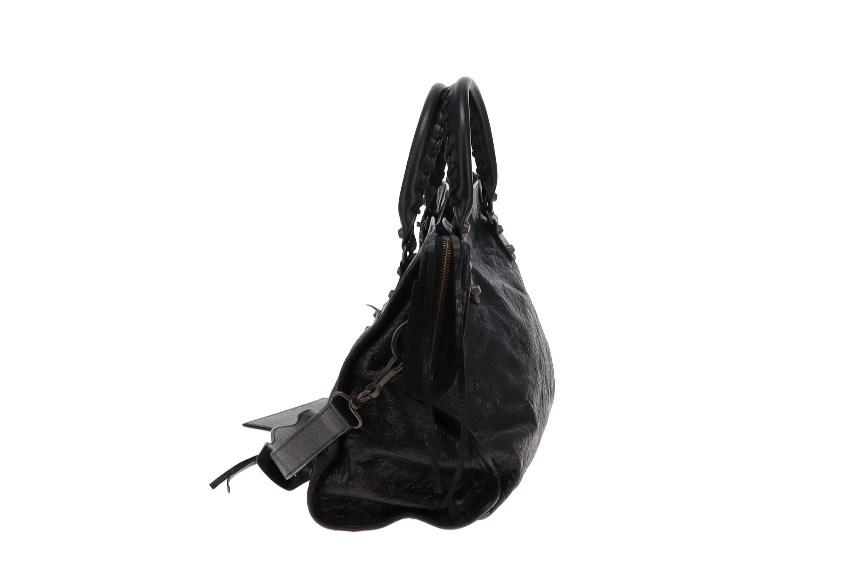 Balenciaga Crinkled Leather City Bag - Black