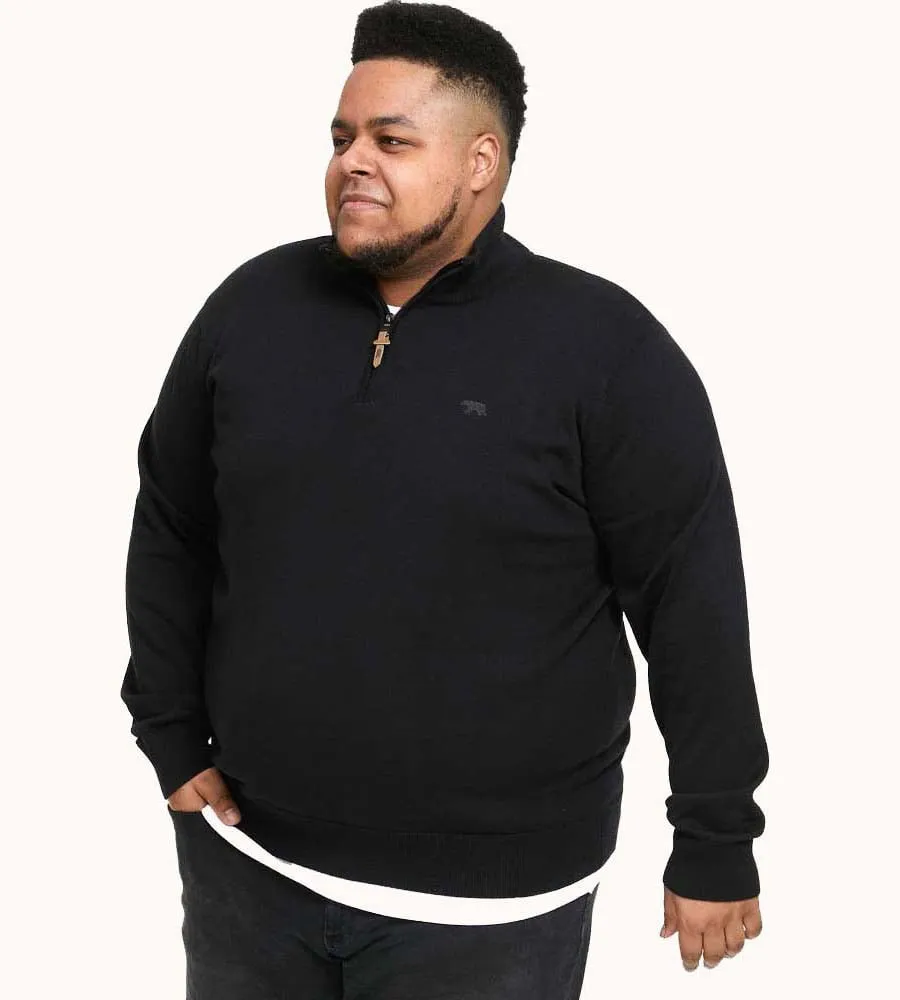 Big Mens Black Quarter Zip Knitted Sweater by D555