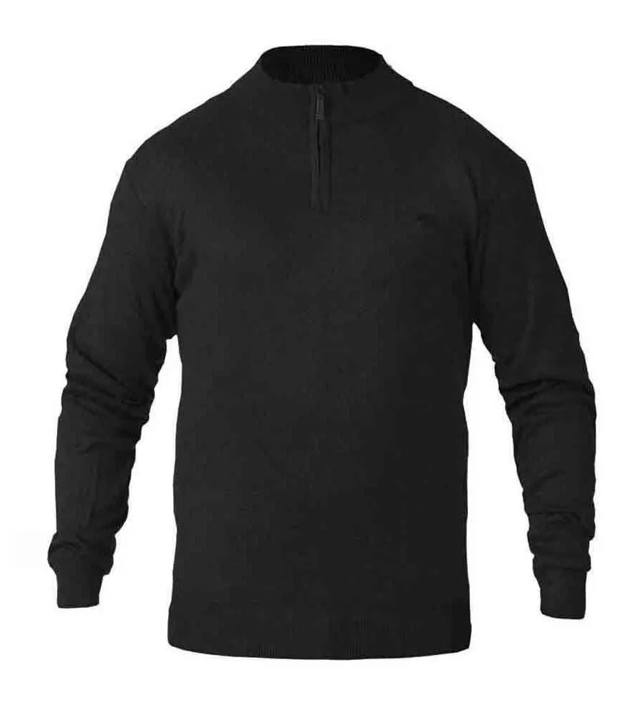 Big Mens Black Quarter Zip Knitted Sweater by D555