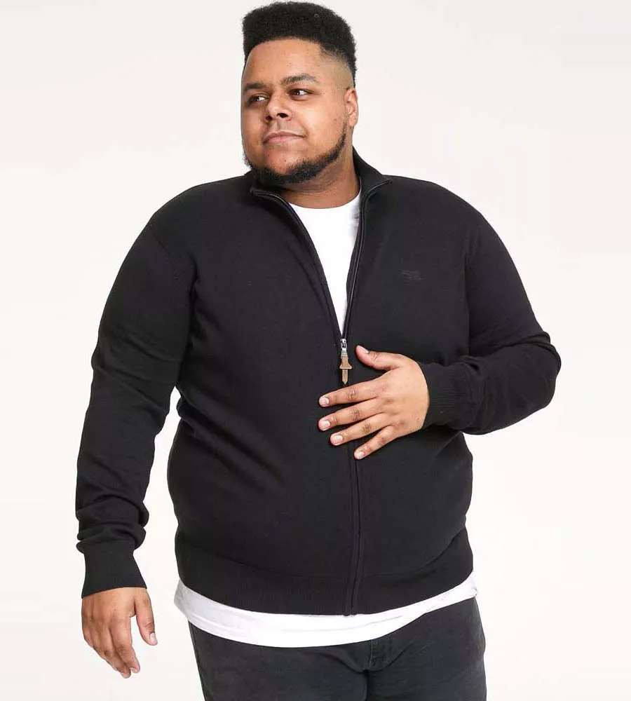 Big Mens Black Zip Through Knitted Sweater by D555