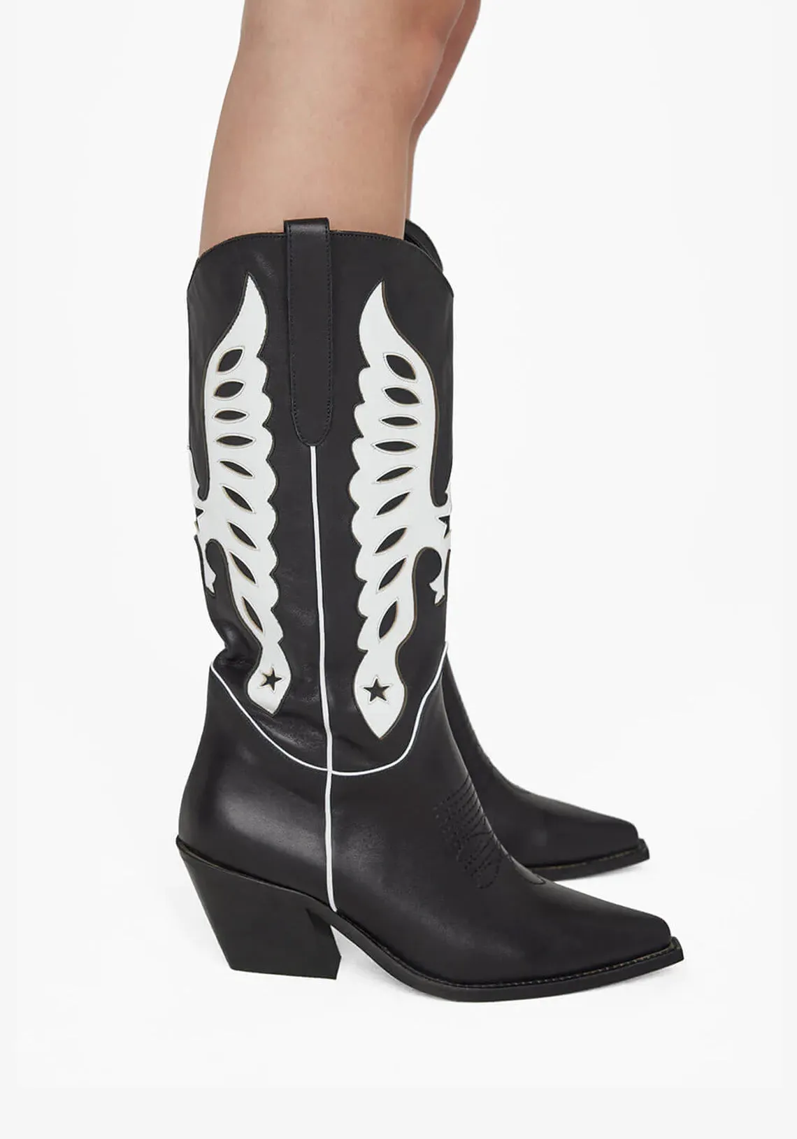 Black and White Mid Calf Tania Boots