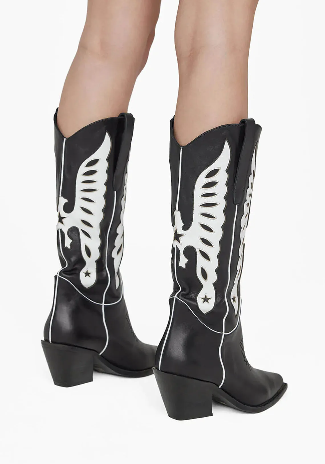 Black and White Mid Calf Tania Boots