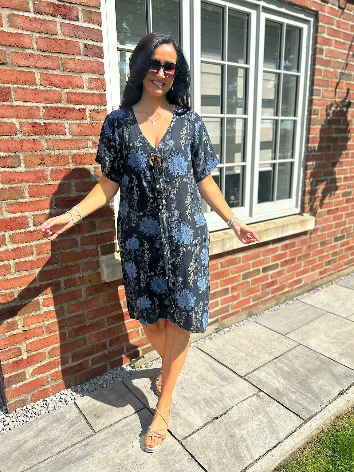 Black Floral Button Tunic Dress Sandra - Shop Now