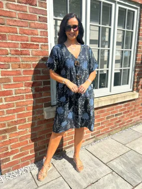 Black Floral Button Tunic Dress Sandra - Shop Now