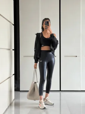 Black Glossy Athletic Track Leggings