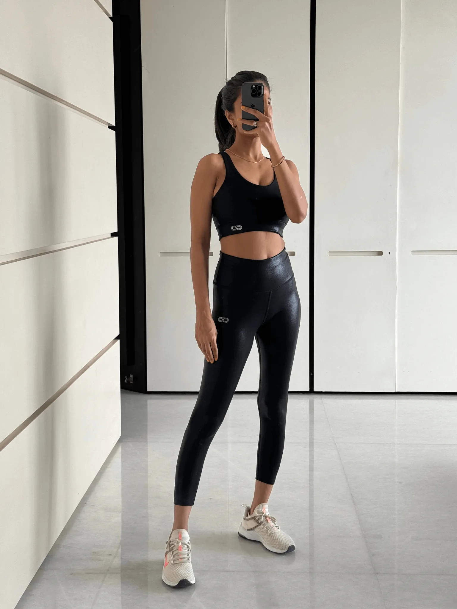 Black Glossy Athletic Track Leggings