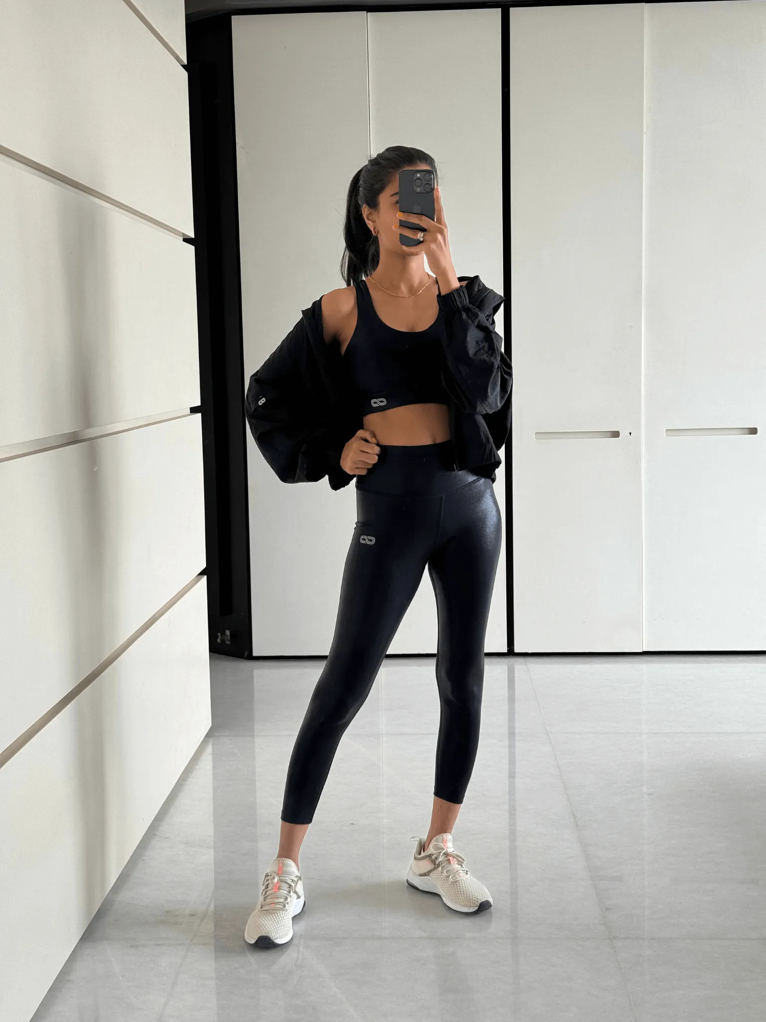 Black Glossy Athletic Track Leggings