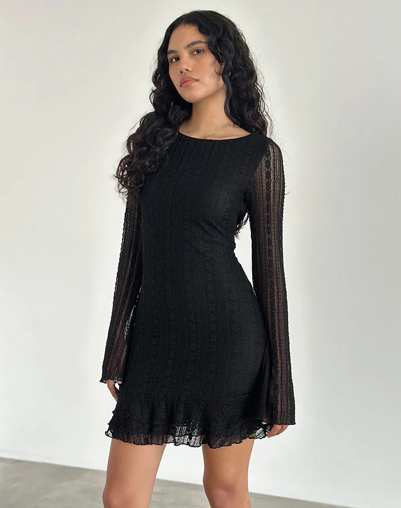 Black Lace Backless Mini Dress by Janawa