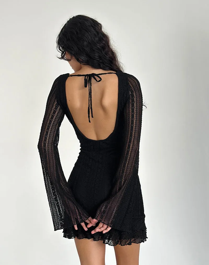 Black Lace Backless Mini Dress by Janawa