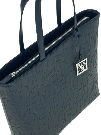 Black shopping bag with embossed logo