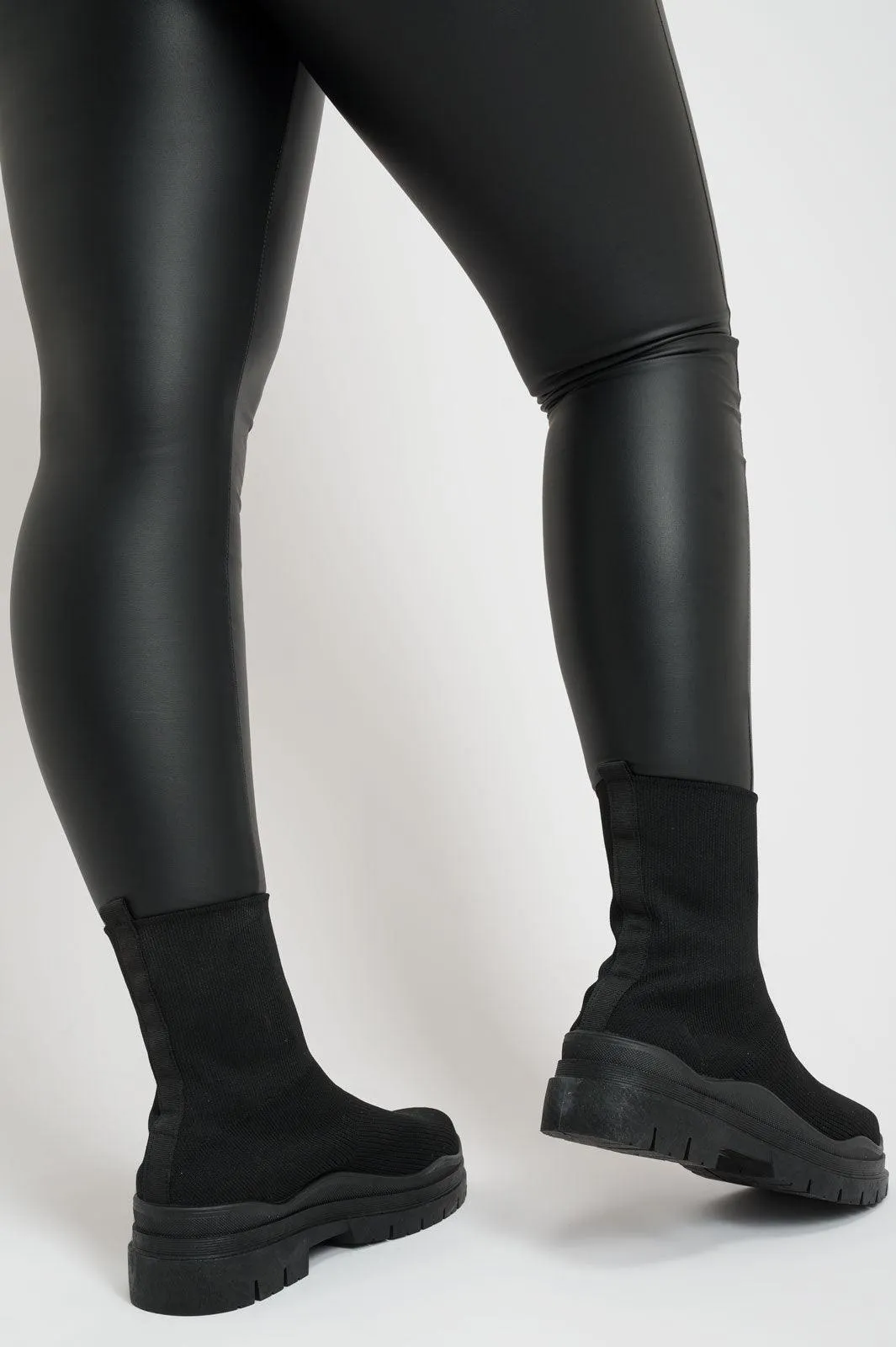 Short Black Fabric Sock Boots