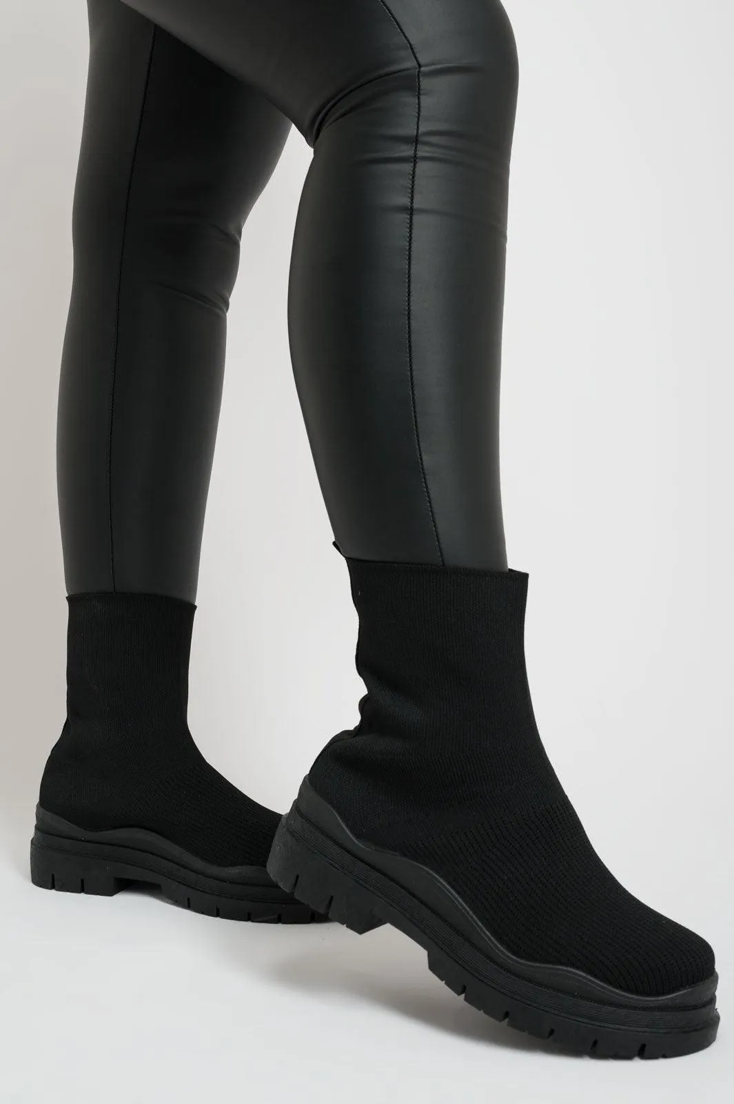 Short Black Fabric Sock Boots