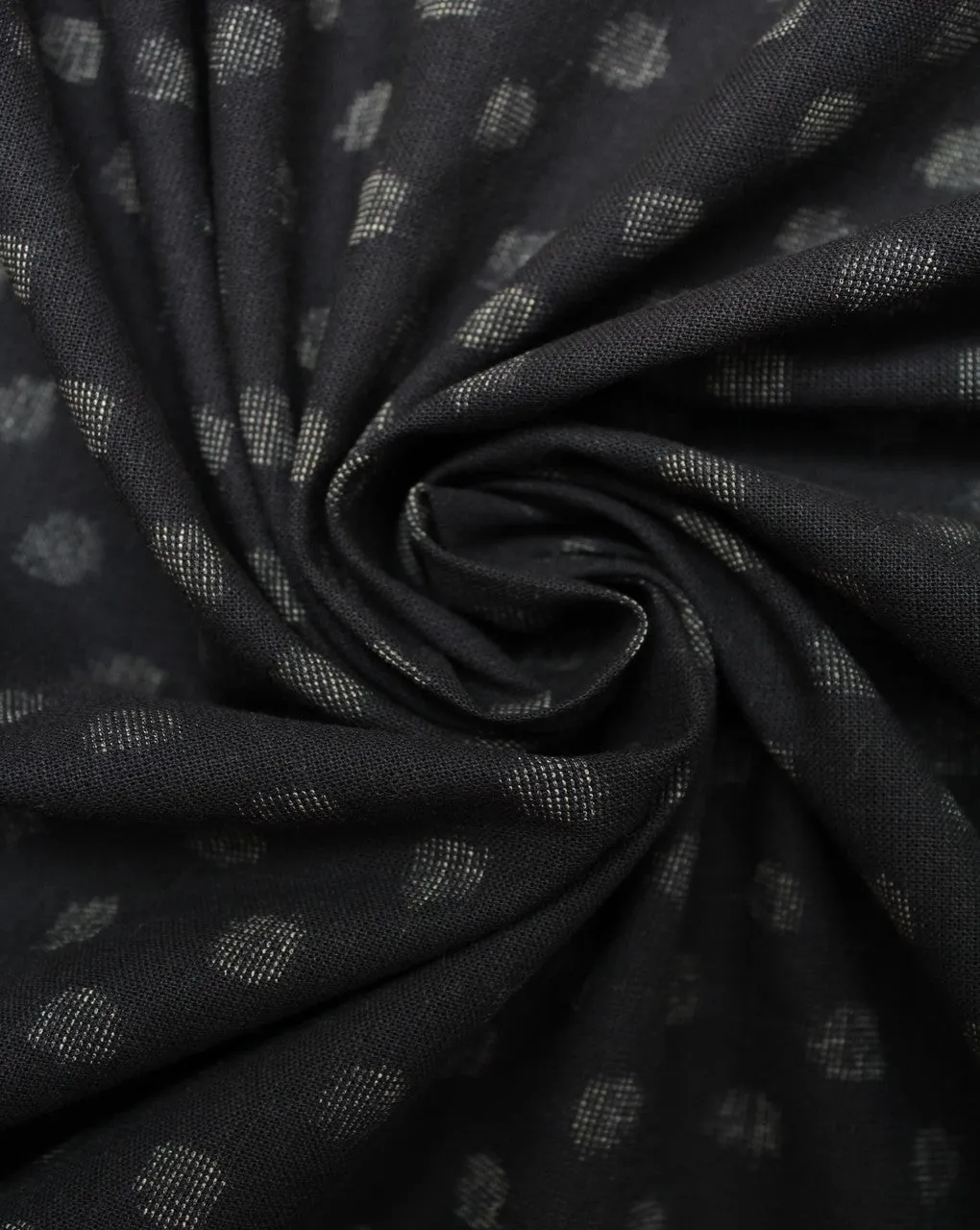 Black White Polka Dot Cotton Ikat Fabric