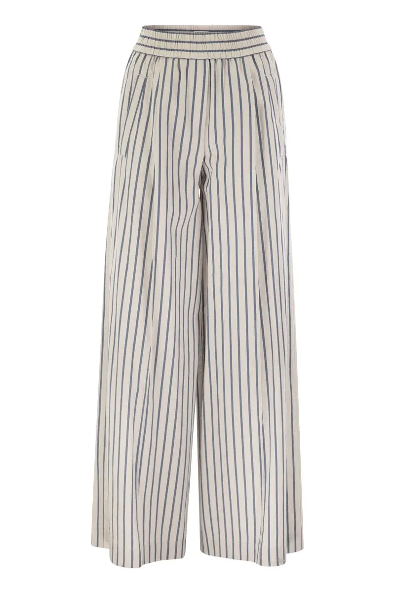 BRUNELLO CUCINELLI Loose Track Trousers in Wrinkled Cotton Linen Poplin for Women