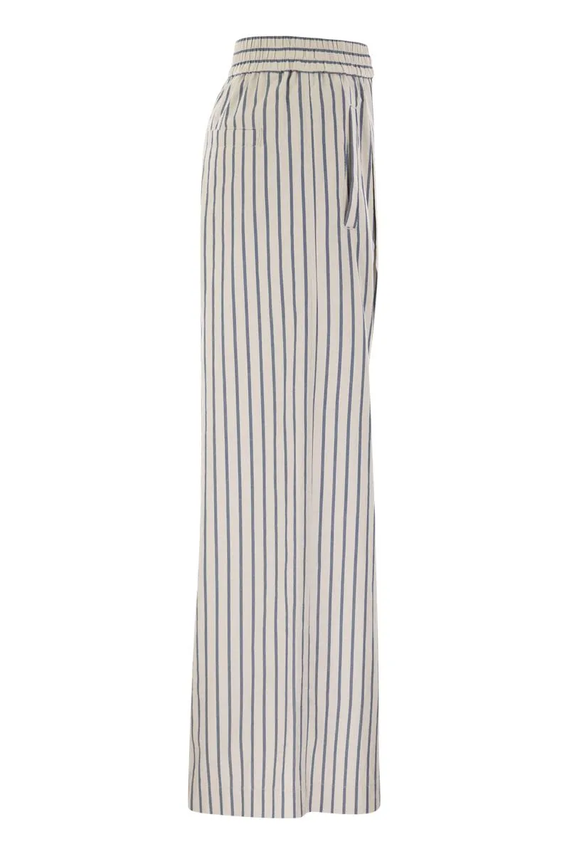 BRUNELLO CUCINELLI Loose Track Trousers in Wrinkled Cotton Linen Poplin for Women