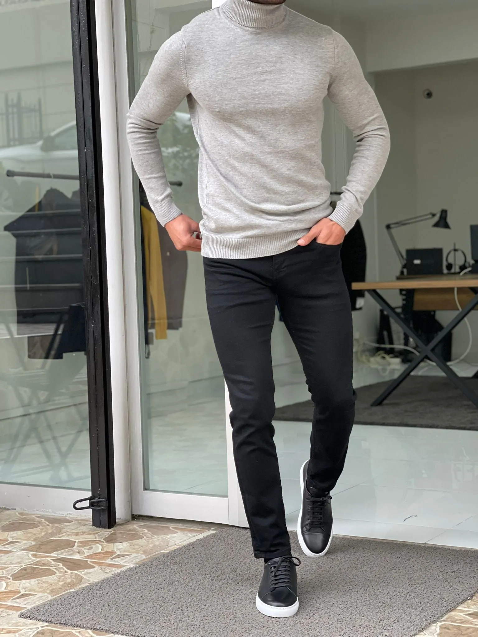 Capel Gray Turtleneck Sweater Slim Fit