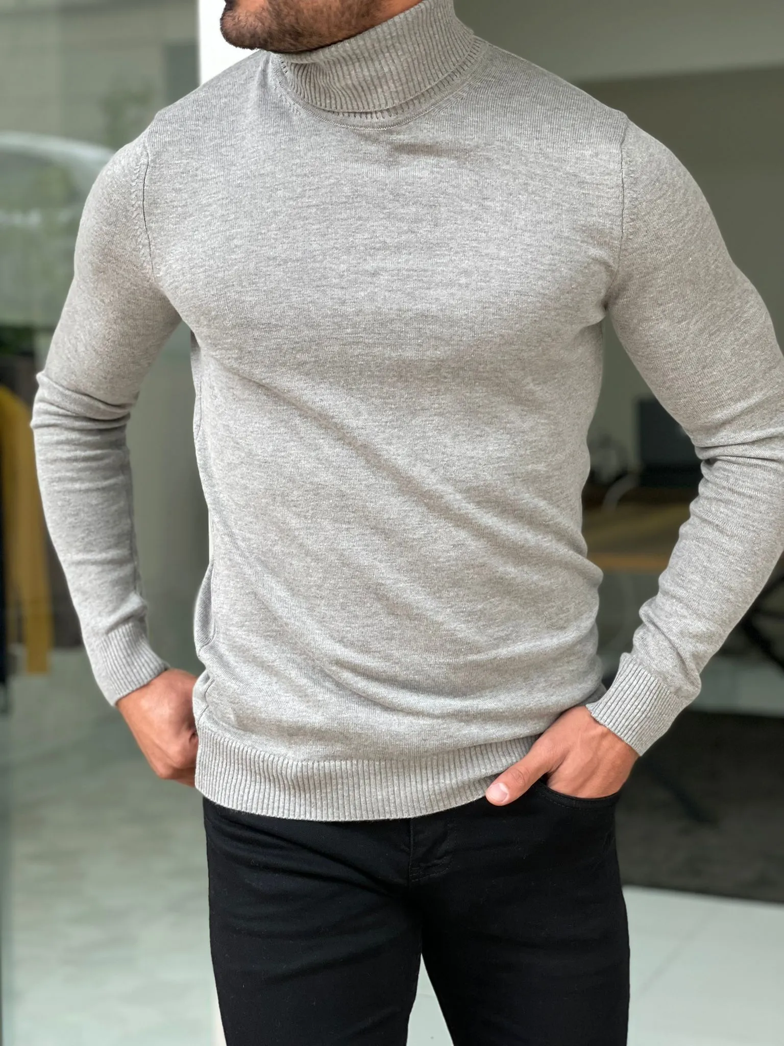 Capel Gray Turtleneck Sweater Slim Fit