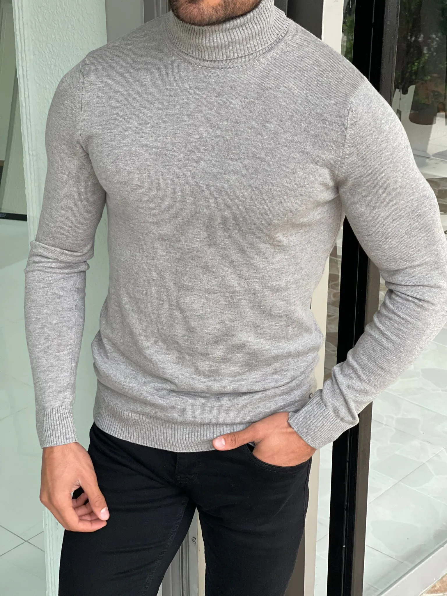 Capel Gray Turtleneck Sweater Slim Fit