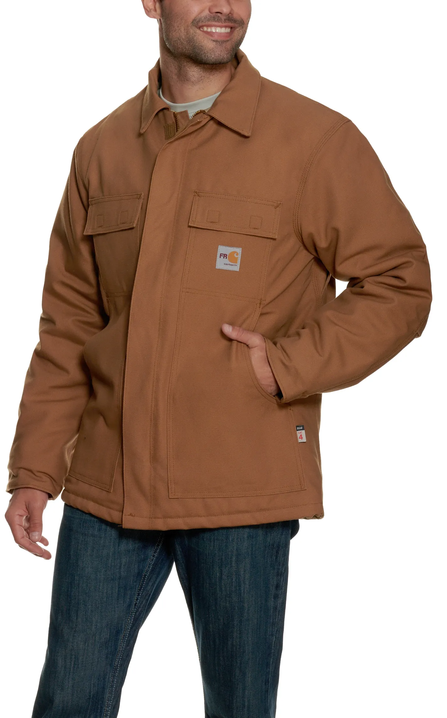 Carhartt Men's Flame-Resistant Brown Duck Traditional Coat.