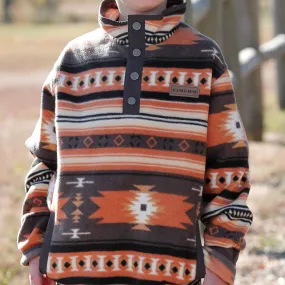 Cinch Boys Aztec Pullover - Orange/Brown Fleece Button-Up Sweatshirt