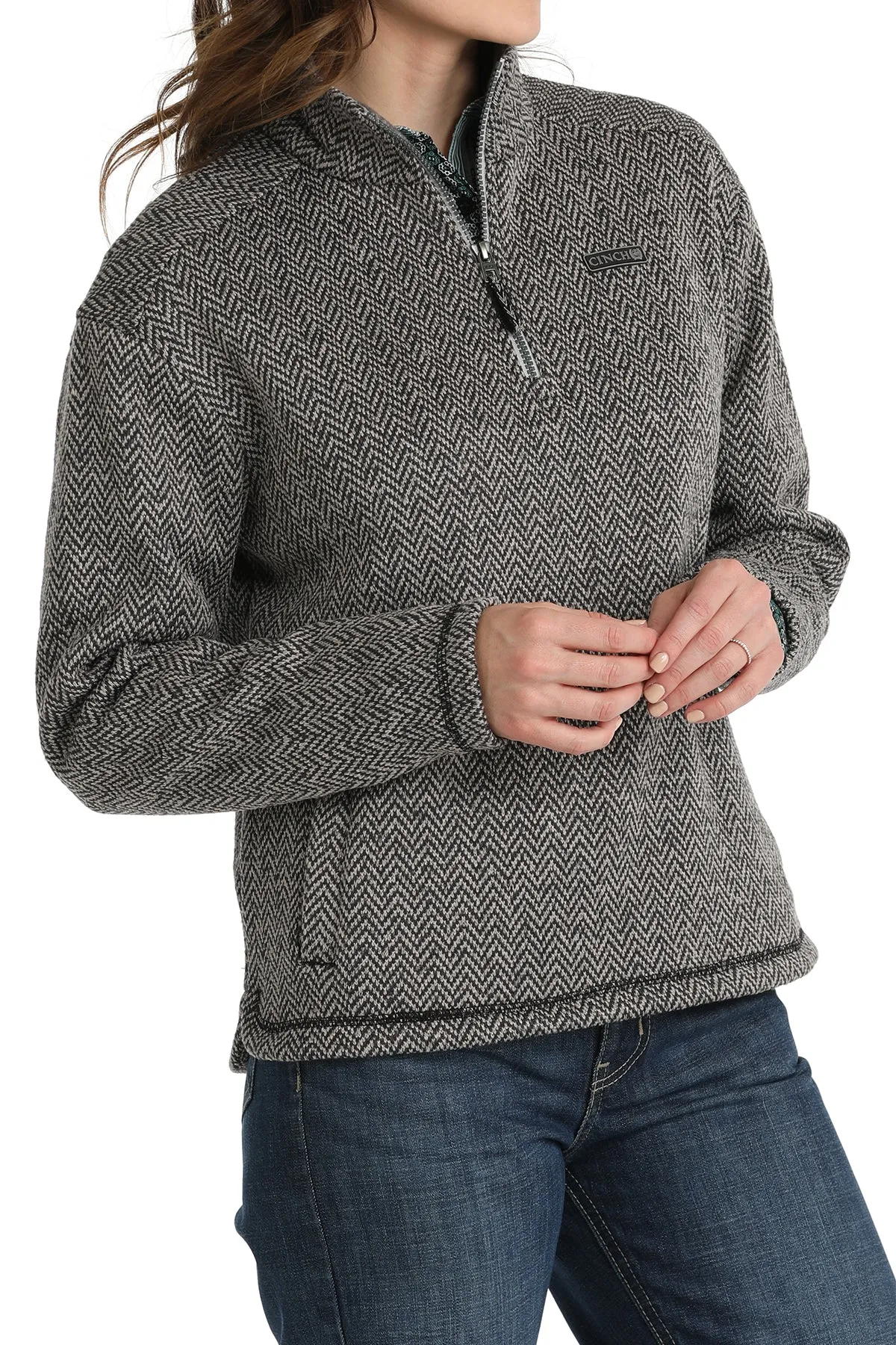 Cinch Women's Gray Herringbone Quarter Zip Sweater