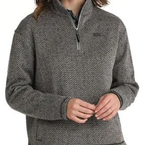 Cinch Women's Gray Herringbone Quarter Zip Sweater