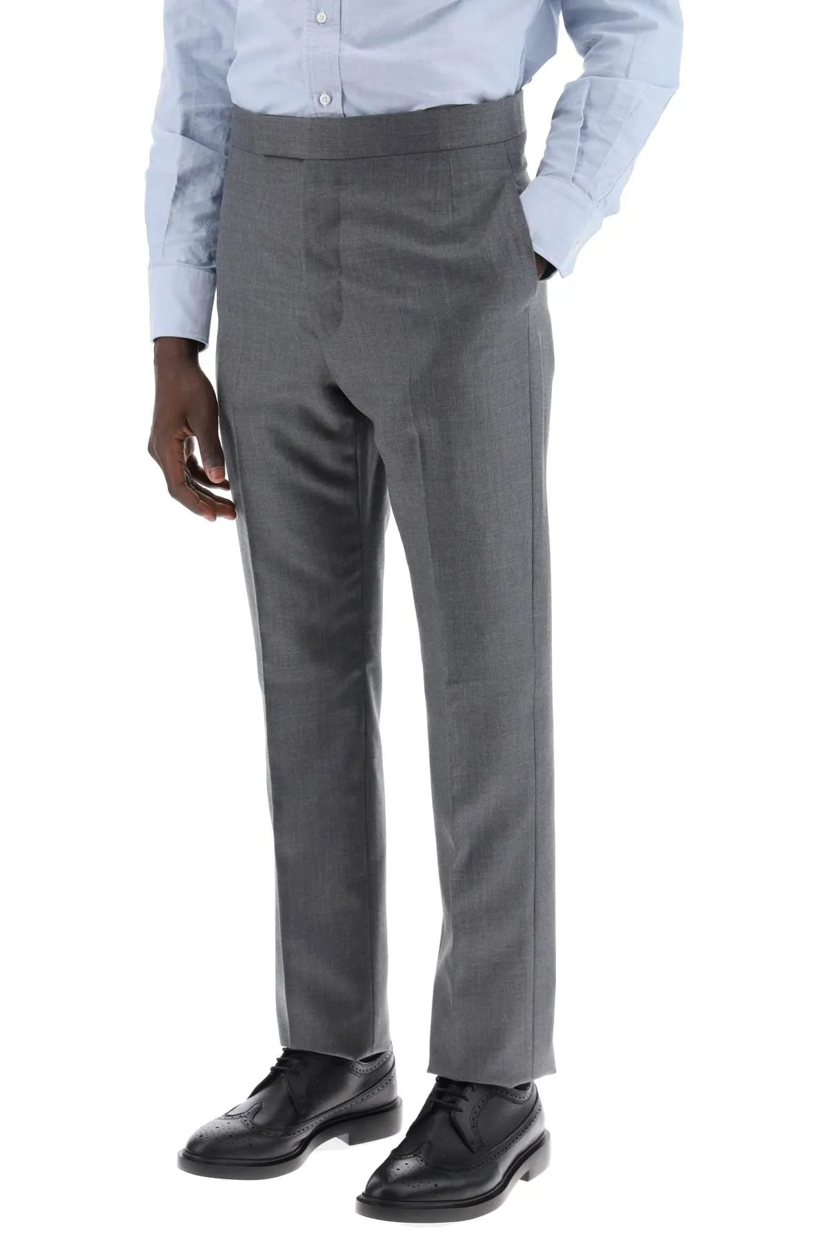 Classic Men's Grey Wool Twill Trousers