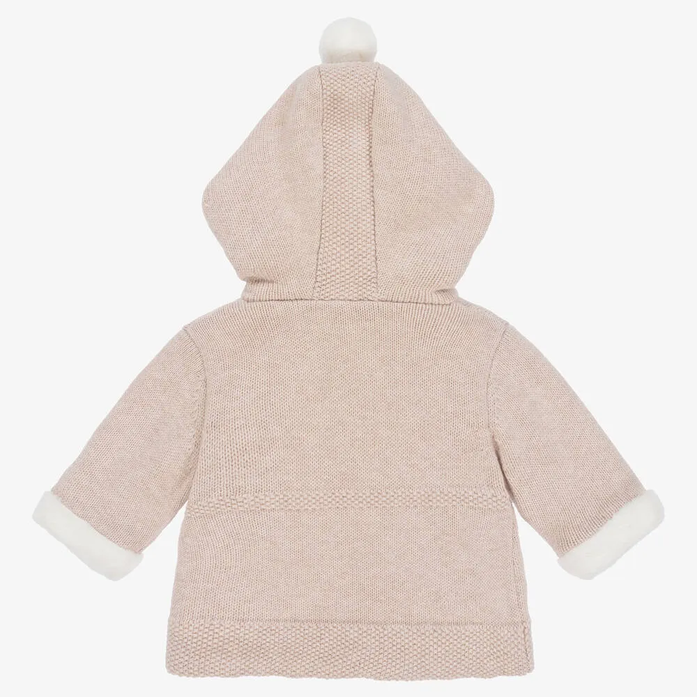 Cotton Baby Pram Coat in Beige Knit fabric