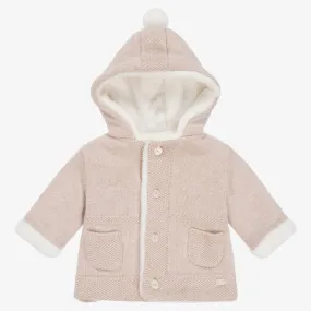 Cotton Baby Pram Coat in Beige Knit fabric