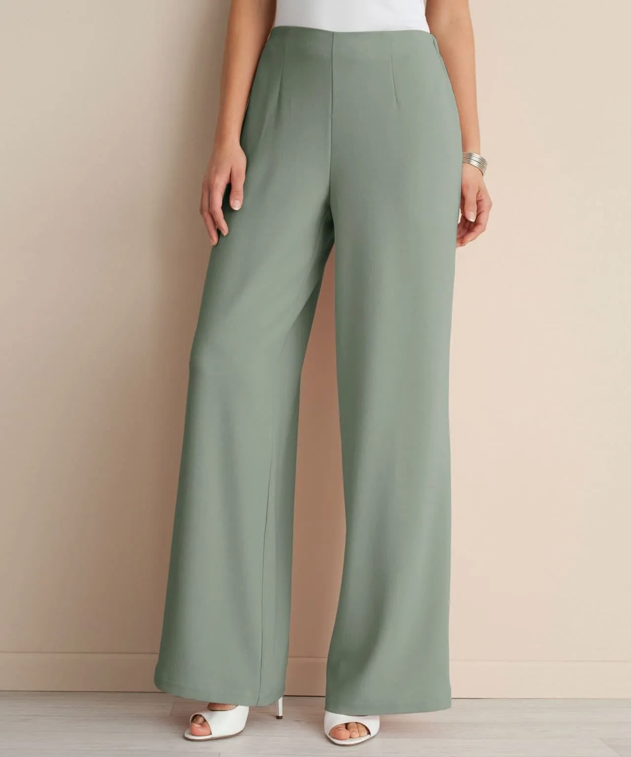 Crepe Pull-On Wide-Leg Trousers