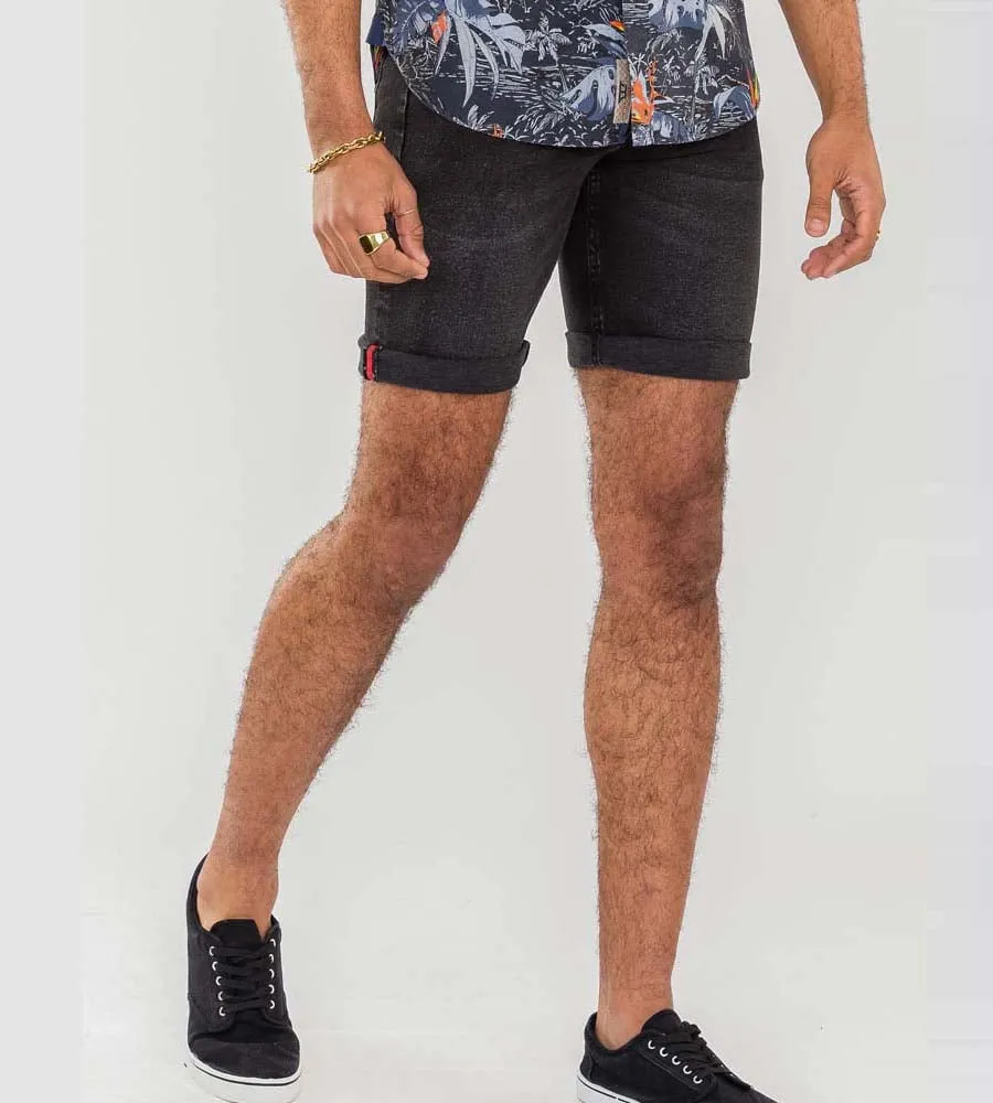 Black Stretch Denim Shorts by D555 Geneva