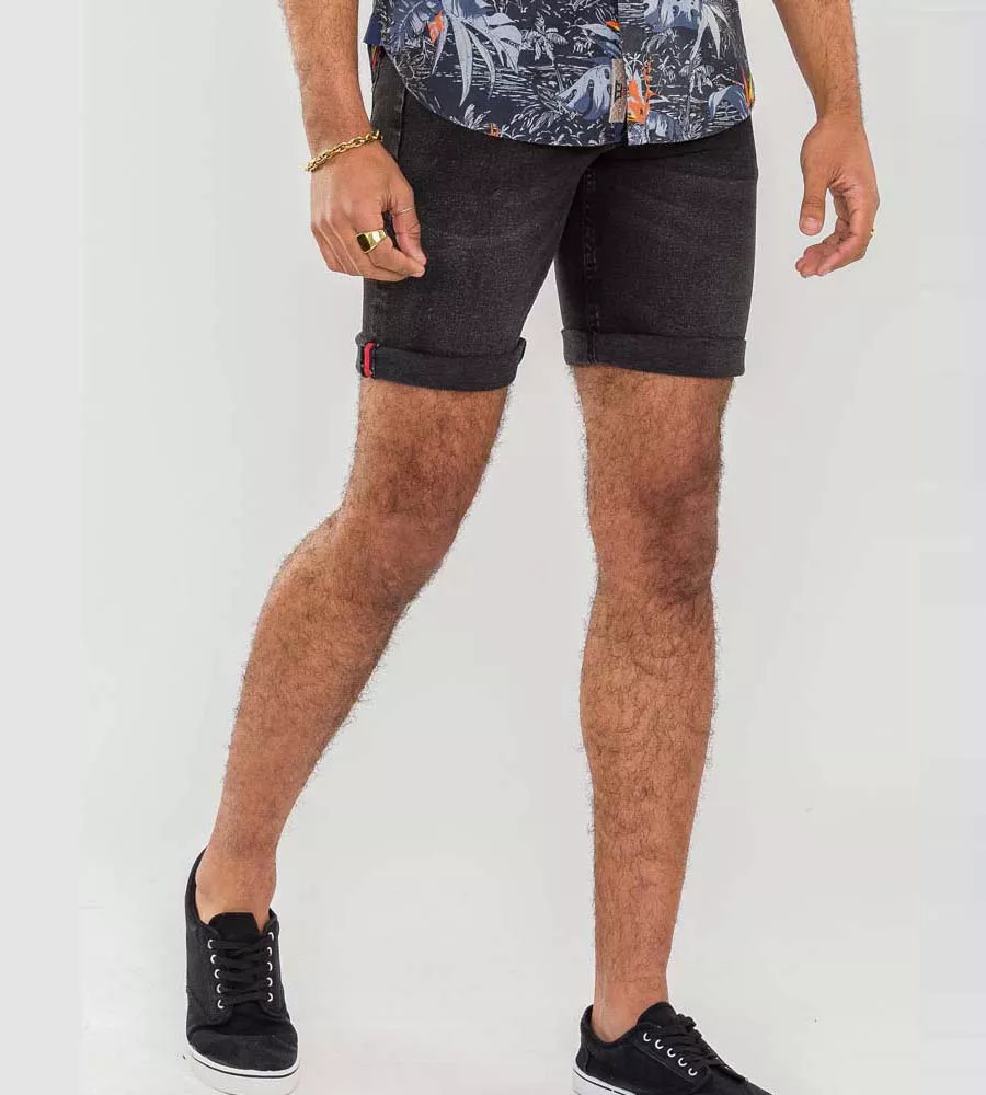 Black Stretch Denim Shorts by D555 Geneva