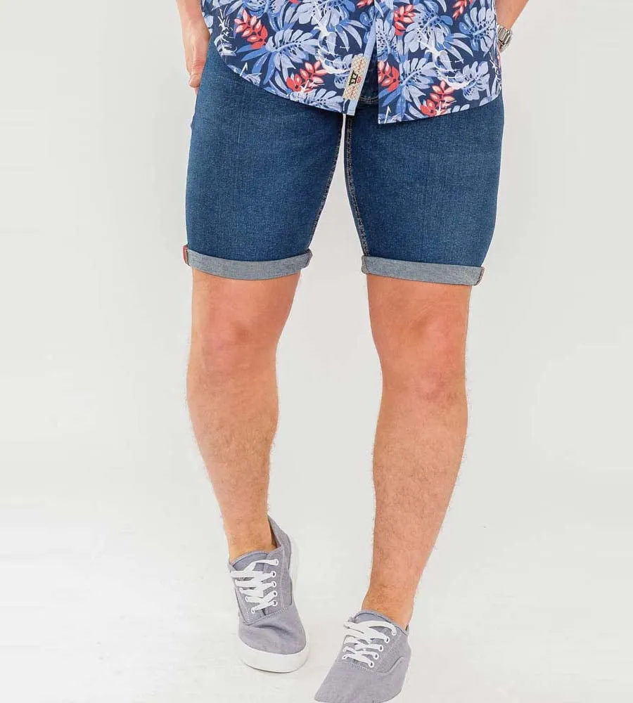 D555 Blue Stretch Denim Shorts for Men in Davidson